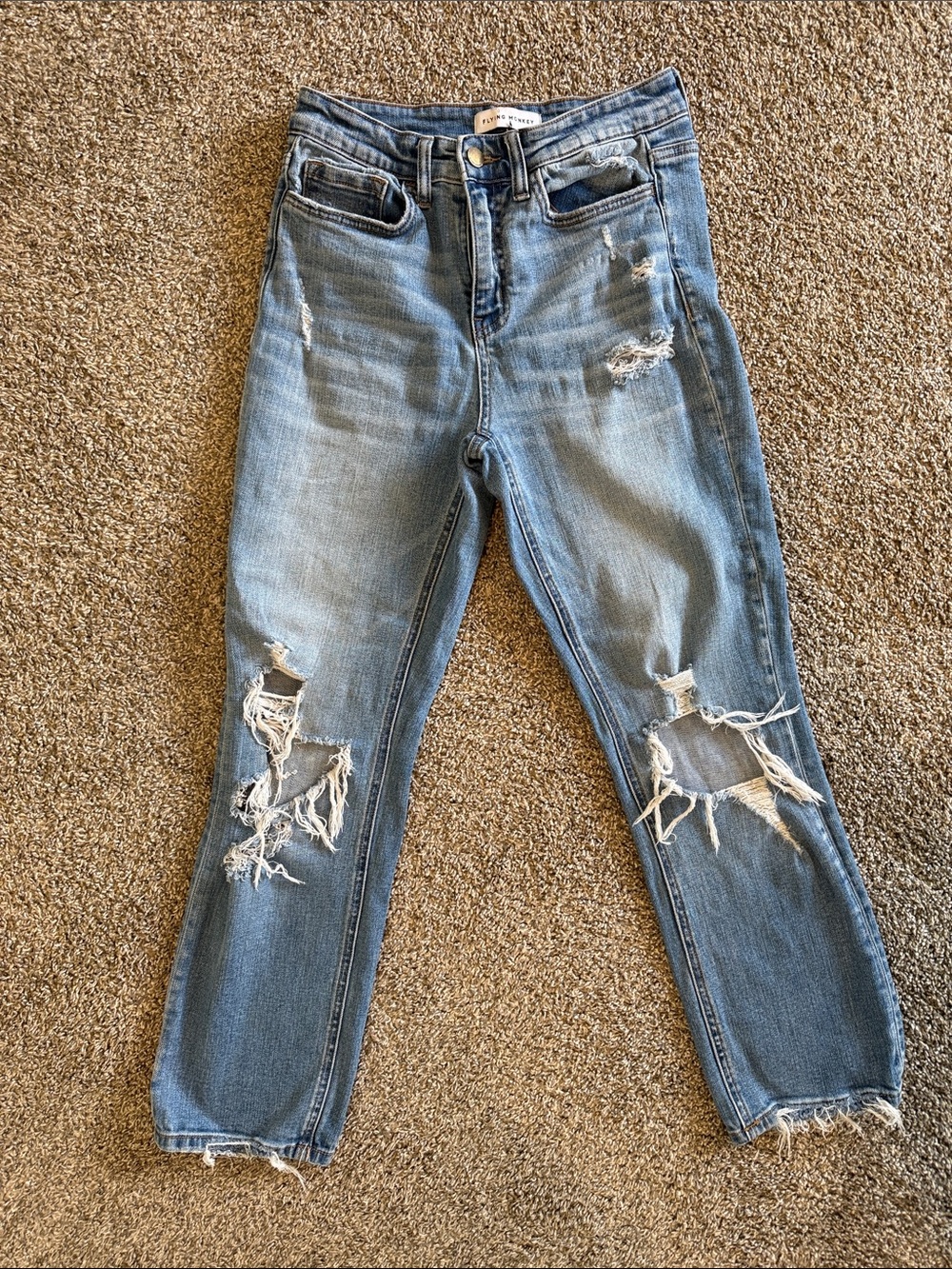 Flying Monkey Distressed Medium Blue Boyfriend Jeans